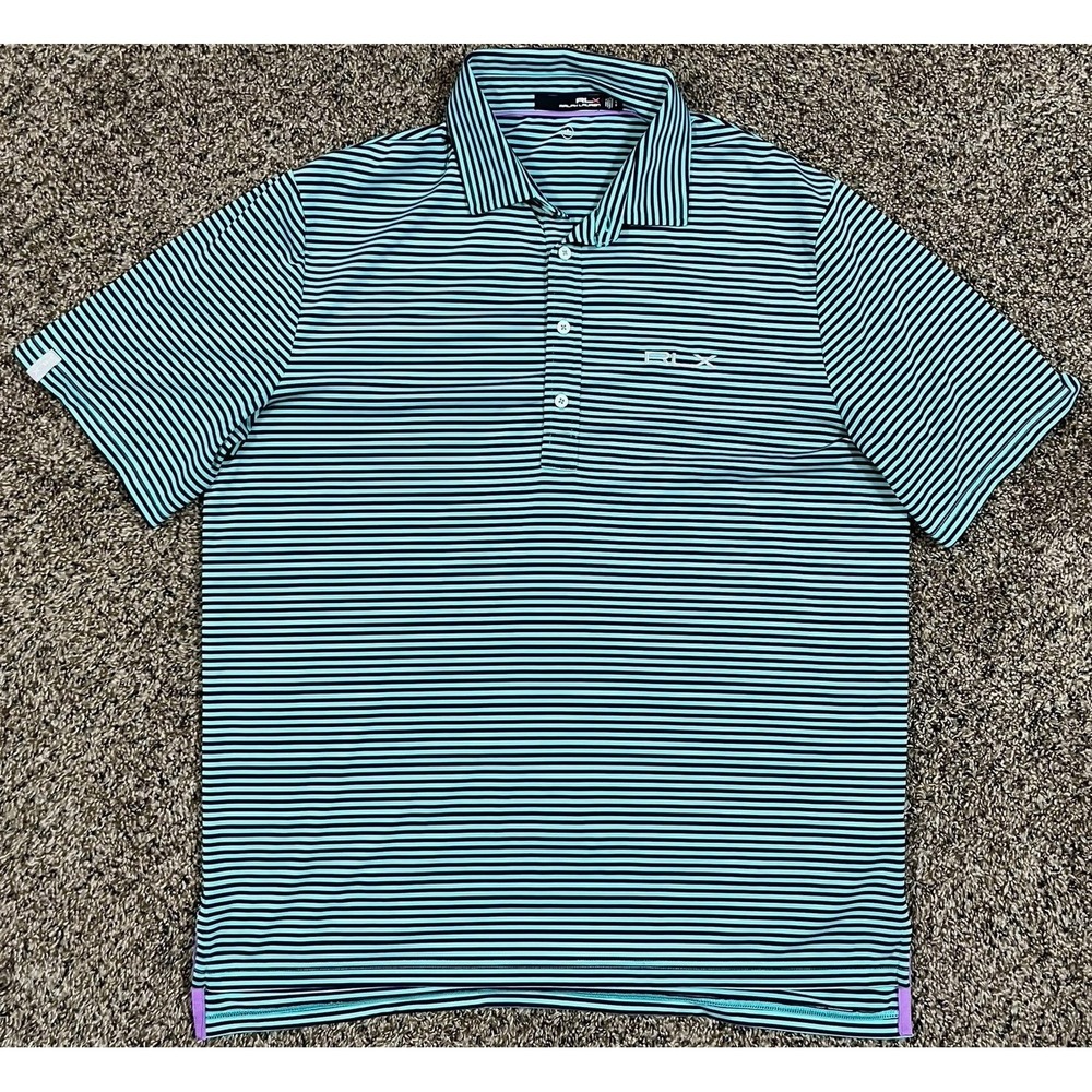 Ralph Lauren RLX Golf‎ Polo Shirt Men's Sz Large Teal Striped Wicking